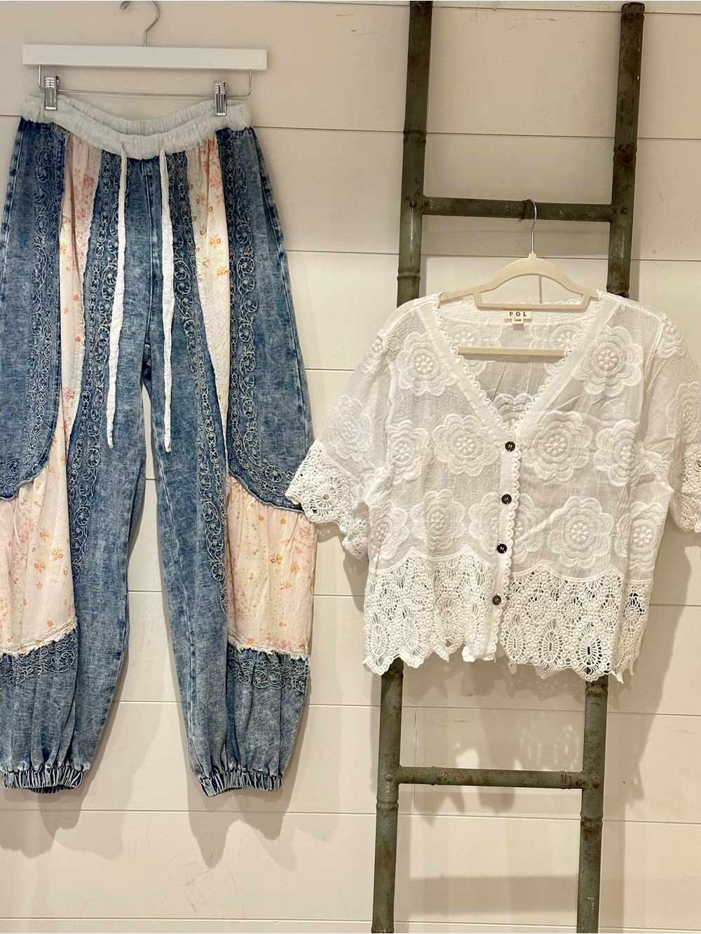 Boho GirLie POL SET : “The Melrose” Patchwork Denim Jogger Pants and Top